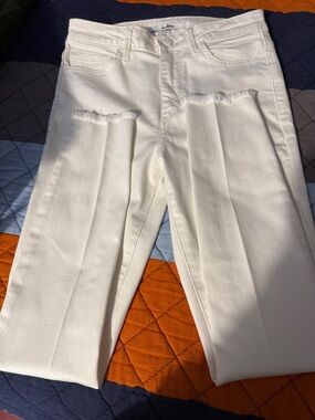 Sam Edelman White Straight Jeans with Subtle Fray